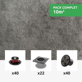 Kit pour terrasse en carrelage 10m2 - Gris Officine Dark Mirage